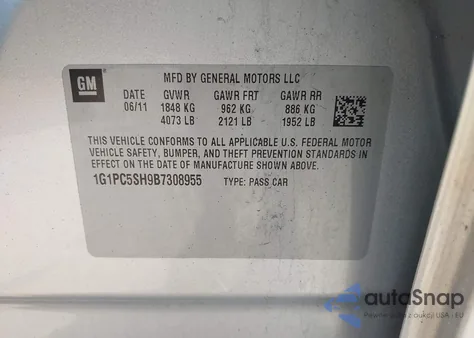 2011 Chevrolet Cruze Ls from USA, damaged, VIN 1G1PC5SH9B7308955